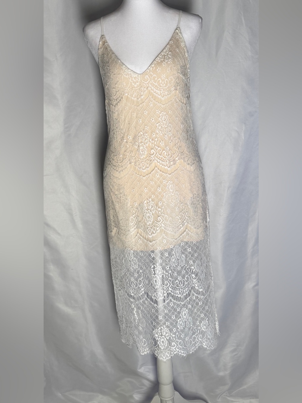 Lush Ivory Lace Midi Dress Nude Illusion Slip Dress Small